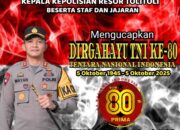 Kapolres Tolitoli AKBP Wayanwayracana Aryawan.,S.I.k.,Beserta Staf dan Jajaran Mengucapkan Dirgahayu TNI ke-80