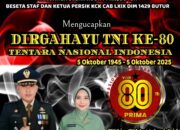 Dandim 1429/Butur Letkol ARM.Novan Andriansyah.,S.Sos,.M.M.,Beserta Staf,Persit dan Jajaran Mengucapkan Dirgahayu TNI Ke-80