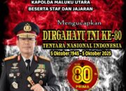 Kapolda Maluku Utara Irjen Pol Drs.Waris Angono.,M.Si.,Beserta Staf dan Jajaran Mengucapkan Dirgahayu TNI Ke-80