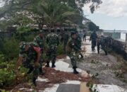 Babinsa Koramil 1413-07/Batauga Bersama Warga Lakukan Kerja Bakti Pembersihan Di Seputaran Pantai