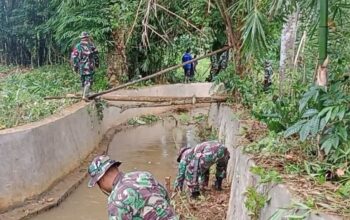 Kerja Bakti Pembersihan Sungai: Personil Koramil 1413-13/Sorawolio Dan Warga Bersatu Wujudkan Kelestarian Alam
