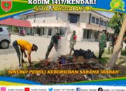 Karya Bakti Koramil 1417-02/Wawotobi Bersihkan Masjid Al Khulafa di Konawe