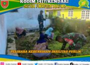 Babinsa Koramil 1417-10/Moramo Gelar Karya Bakti Bersihkan Balai Desa Lakomea