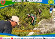 Babinsa Koramil 1417-05/Tinanggea Pimpin Karya Bakti Pembersihan Jalan di Kelurahan Potoro