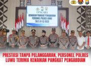 Prestasi Tanpa Pelanggaran, Personel Polres Luwu Terima Kenaikan Pangkat Pengabdian