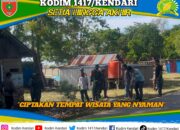 Babinsa Koramil 1417-12/Soropia dan Warga Bersihkan Kawasan Wisata Pantai Toronipa
