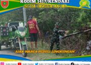 Semangat Gotong Royong: Babinsa Koramil 1417-11/Poasia Bersama Warga Bersihkan Bahu Jalan Utama Kendari