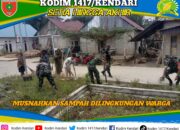 Babinsa Koramil 1417-08/Mandonga Bersama Warga Gelar Karya Bakti Bersihkan Lingkungan di Kelurahan Kandai