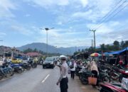 Sat Lantas Polres Konawe Utara Gelar Pengaturan Lalu Lintas dan Dikmas Lantas di Pasar Lambudoni