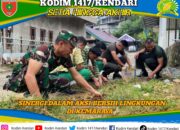 Kodim 1417/Kendari dan Siswa sekolah Bersinergi Dalam Aksi Bersih Lingkungan di Kemaraya