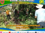 Sinergi TNI dan Rakyat, Babinsa Koramil 09/Ranomeeto Gelar Karya Bakti Bersihkan Lingkungan Desa Lameuru