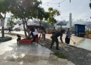 Karya Bakti di Taman Matana Soromba, Koramil 1413-04/Mawasangka Perkuat Sinergi TNI–Polri dan Pemerintah Kecamatan