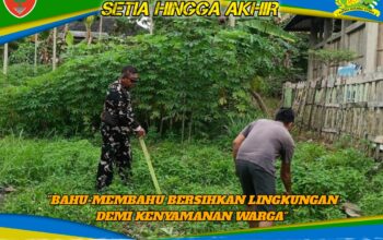 Babinsa Poasia Bahu-Membahu Bersihkan Lingkungan Demi Kenyamanan Warga