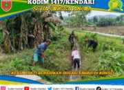 Sinergi TNI dan Warga: Babinsa Lainea Giatkan Kerja Bakti Bersihkan Irigasi Sawah di Konsel