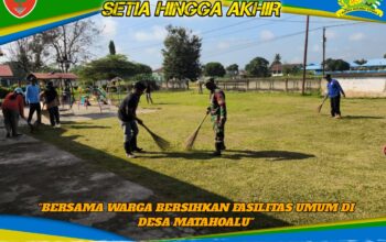 Wujudkan Sinergitas, Babinsa Koramil Lambuya Bersama Warga Bersihkan Fasilitas Umum di Desa Matahoalu