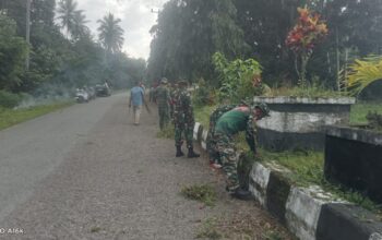 Semarak HUT Pasarwajo, Koramil 1413-02/Pasarwajo Bersama Pemerintah Gelar Karya Bakti Massal Percantik Ibu Kota Buton