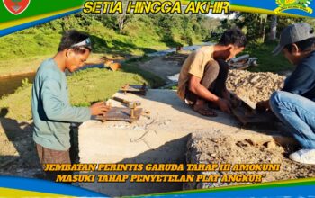 Rampung Rakit Tiang Pylon, Pembangunan Jembatan Perintis Garuda Tahap III Amokuni Masuki Tahap Penyetelan Plat Angkur