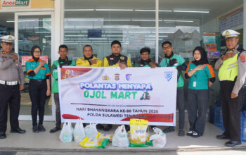 Polantas Menyapa “OJOL MART”, Ditlantas Polda Sultra Berbagi Kepedulian Bersama Komunitas OJOL ARMI Kendari
