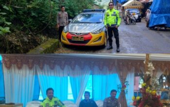 Kapolsek Sinjai Tengah Hadiri Resepsi Pernikahan Warga, Pererat Silaturahmi dan Sosialisasikan Layanan Polisi 110.