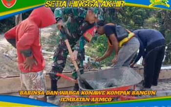 Bangkitkan Urat Nadi Ekonomi Desa, Babinsa dan Warga Konawe Kompak Bangun Jembatan Armco