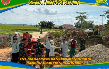 Sinergi Tanpa Batas: TNI, Mahasiswa IAIN Kendari, dan Warga Gotong Royong Cor Jembatan Tahap V di Konawe