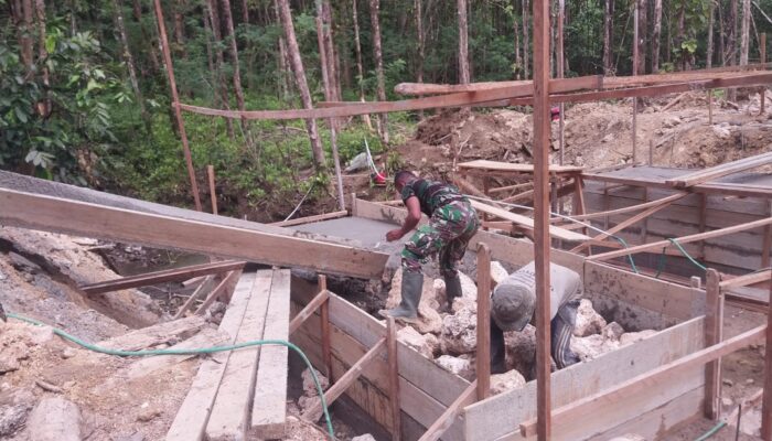Pembangunan Jembatan Beton di Sungai Laranta Terus Berlanjut, Kodim 1413/Buton Optimalkan Pekerjaan