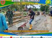 Personil Koramil Unaaha dan Warga Kebut Pengecoran Jembatan Aramco di Konawe