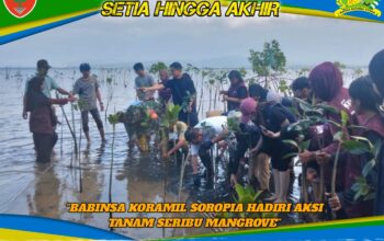 Babinsa Koramil Soropia Hadiri Aksi Tanam Seribu Mangrove Mahasiswa UHO di Desa Tapulaga