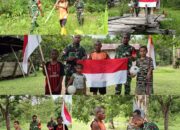 Semangat Kemerdekaan Berkibar di Kampung Sesor, Satgas TMMD Ke-129 Kodim 1807/Sorong Selatan Pasang Bendera Merah Putih
