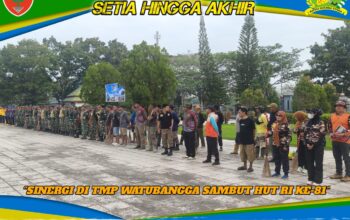 Sinergi Personel Gabungan dan Masyarakat Bersihkan TMP Watubangga Sambut HUT RI ke-81