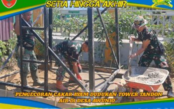 Capai 80 Persen, Personel Kodim 1417/Kendari Pengecoran Cakar Ayam Dudukan Tower Tandon Air di Desa Awunio